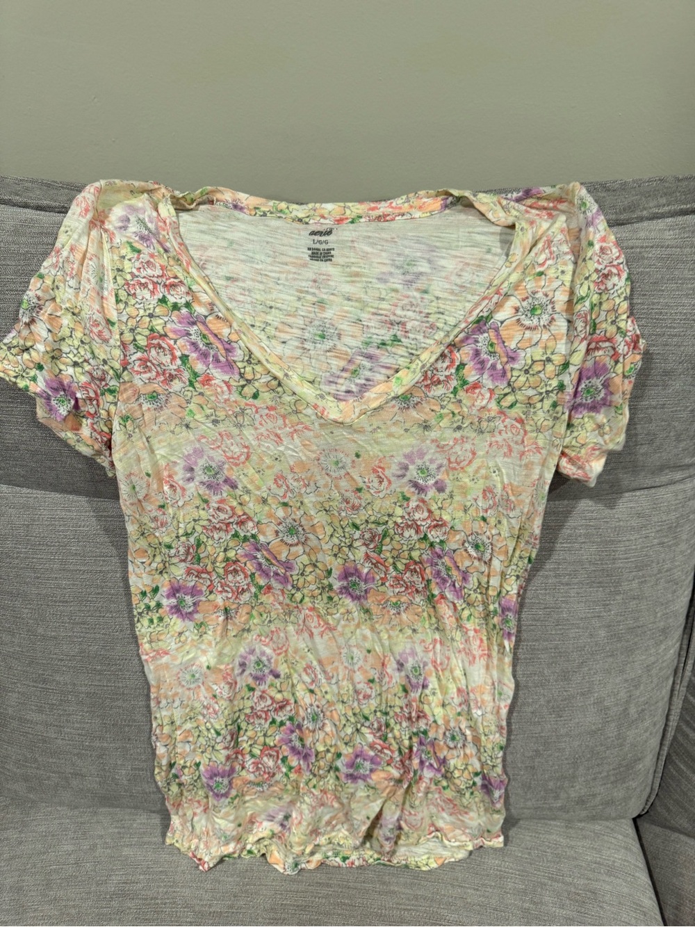 aerie Floral V-Neck Short Sleeve Tee